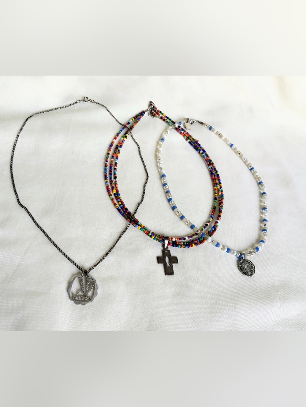 3 Religious Multi coloured beaded necklaces with charms #boho #festival
